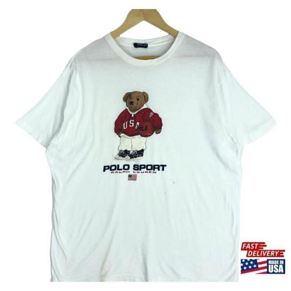 Retro Polo Sport Bear Printed Classic Graphic Fashion T-Shirt .